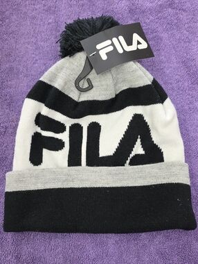NWT Fila Kids/Teen Black, Gray & White Pom Pom Beanie